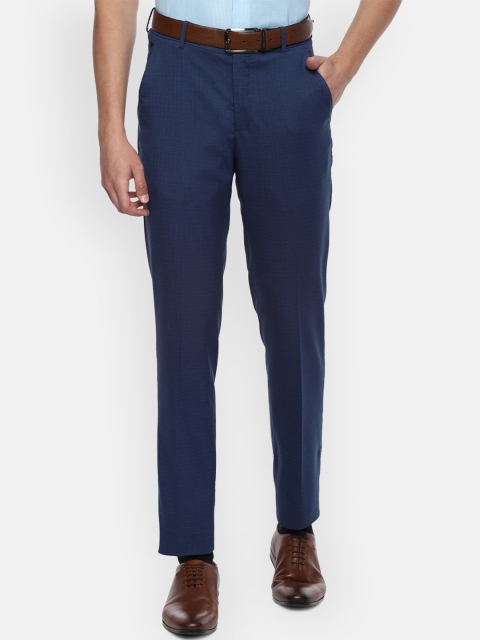 

Louis Philippe Men Navy Blue Checked Slim Fit Formal Trousers