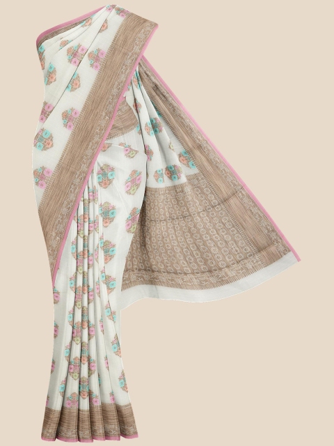 

KLM Fashion Mall Cream & Pink Ethnic Motifs Zari Pure Cotton Saree