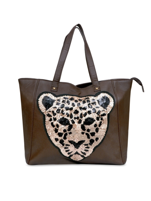 

Pink Potato Women Brown Embellished Leather Shoulder Bag