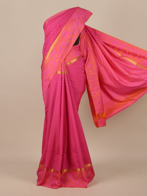 

Pothys Pink & Gold-Toned Ethnic Motifs Jute Silk Saree