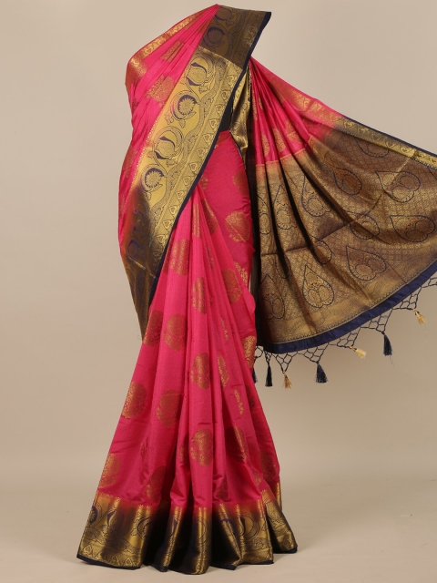 

Pothys Pink & Gold-Toned Woven Design Zari Jute Silk Saree
