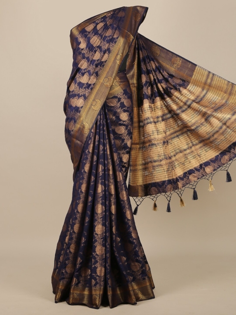 

Pothys Navy Blue & Gold-Toned Woven Design Jute Silk Saree