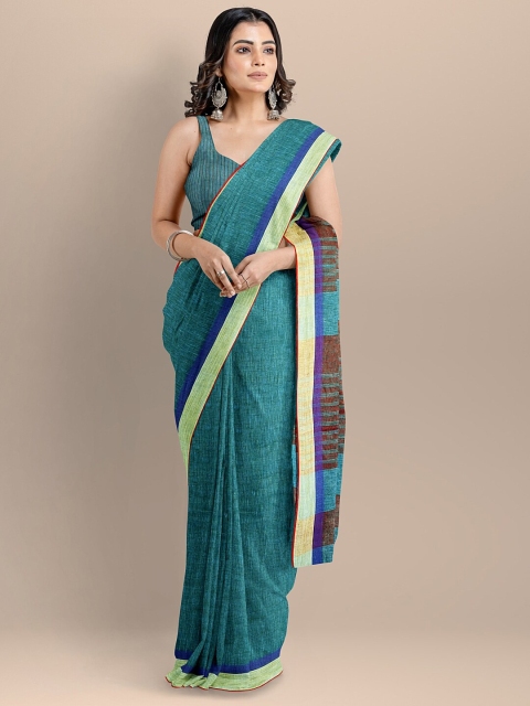

BharatSthali Blue Pure Linen Saree