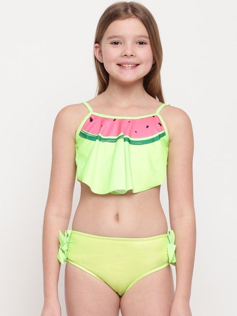 

iO Girls Flouresent-Green Printed Watermelon Bikini Swimwear, Fluorescent green