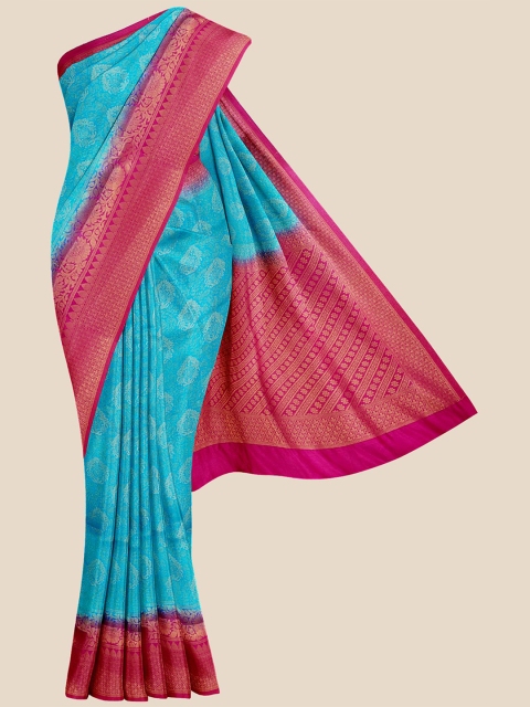 

KLM Fashion Mall Blue & Pink Woven Design Silk Blend Banarasi Saree