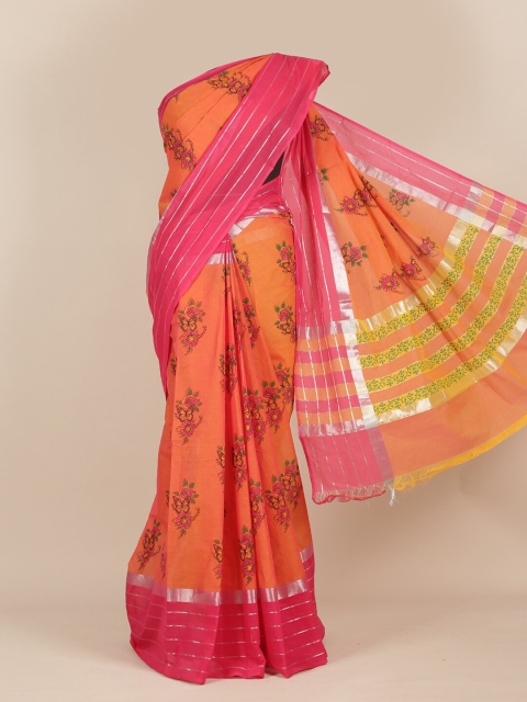 

Pothys Orange & Pink Floral Pure Cotton Saree