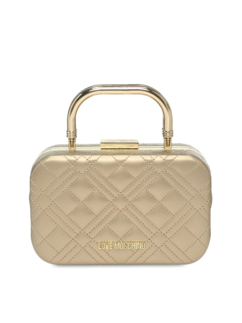 

LOVE MOSCHINO Gold- Toned Quilted Handheld Clutch