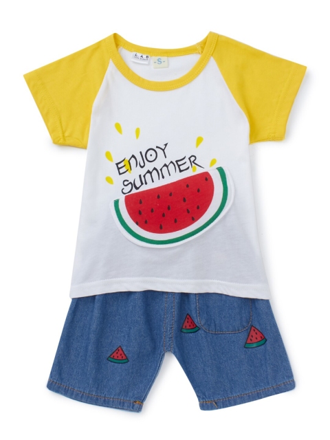 

Like A Boss Kids Yellow & Blue Printed T-shirt with Shorts