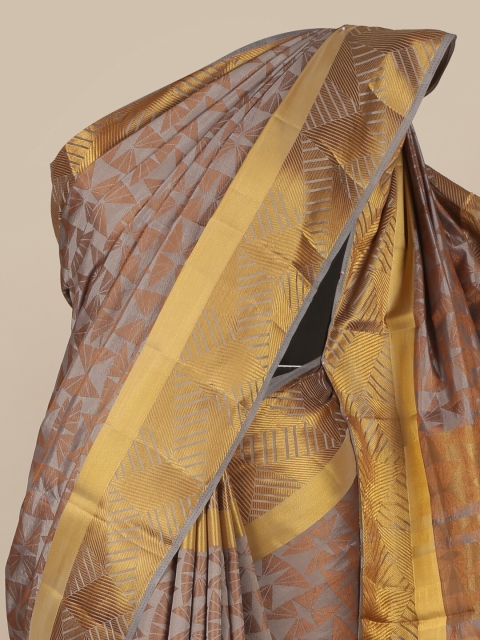 

Pothys Grey & Gold-Toned Woven Design Zari Jute Silk Saree