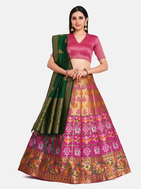 

MIMOSA Women Pink & Green Semi-Stitched Lehenga & Unstitched Blouse With Dupatta