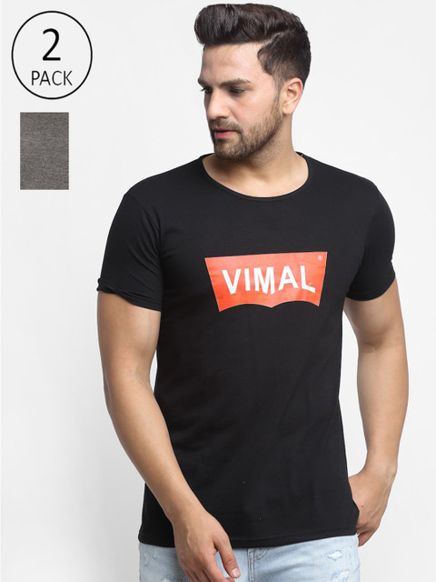 

VIMAL JONNEY Men Black & Grey Typography 2 Printed T-shirt