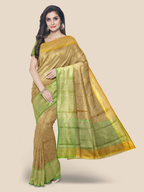 

Kalamandir Yellow & Green Woven Design Silk Blend Banarasi Saree