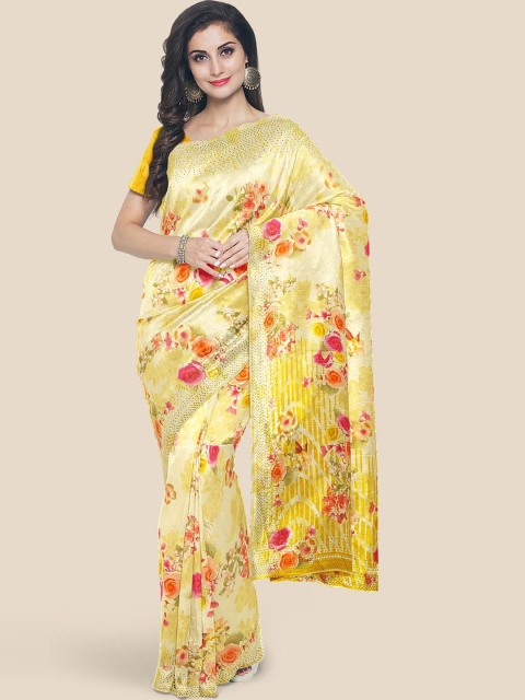 

Kalamandir Yellow Floral Silk Blend Saree