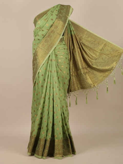 

Pothys Green & Golden Ethnic Motifs Zari Jute Silk Saree