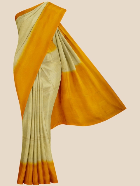 

KLM Fashion Mall Cream & Mustard Checked Silk Blend Banarasi Saree
