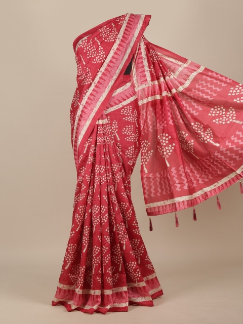 

Pothys Pink & White Floral Cotton Blend Saree