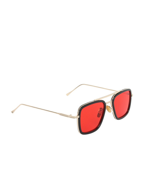 

CRIBA Unisex Red Lens & Gold-Toned Square Sunglasses with UV Protected Lens TONY_RED_01