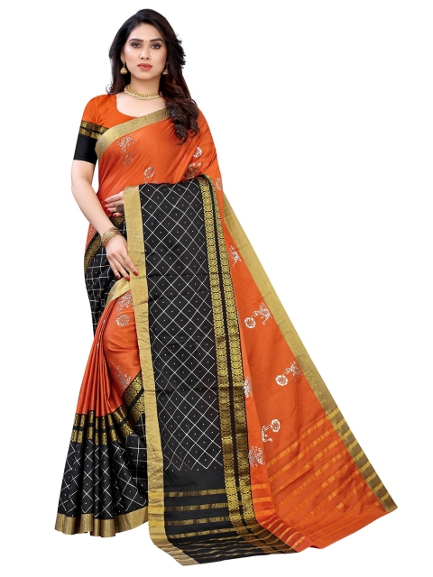 

KALINI Orange & Black Woven Design Art Silk Saree