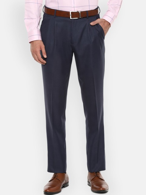 

Louis Philippe Men Navy Blue Pleated Formal Trousers