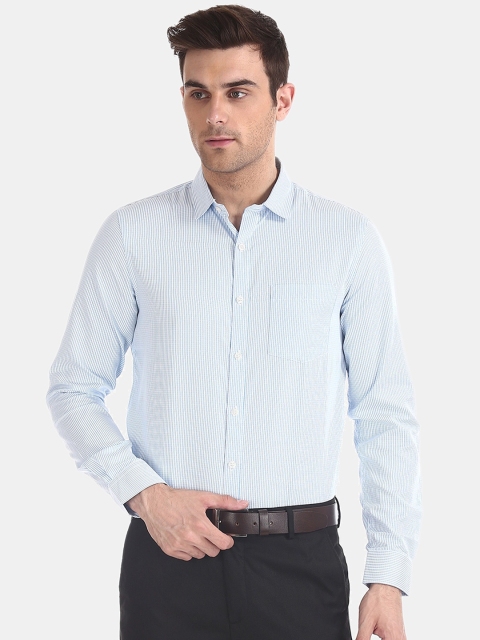 

Excalibur Men Blue Pinstripes Striped Casual Shirt