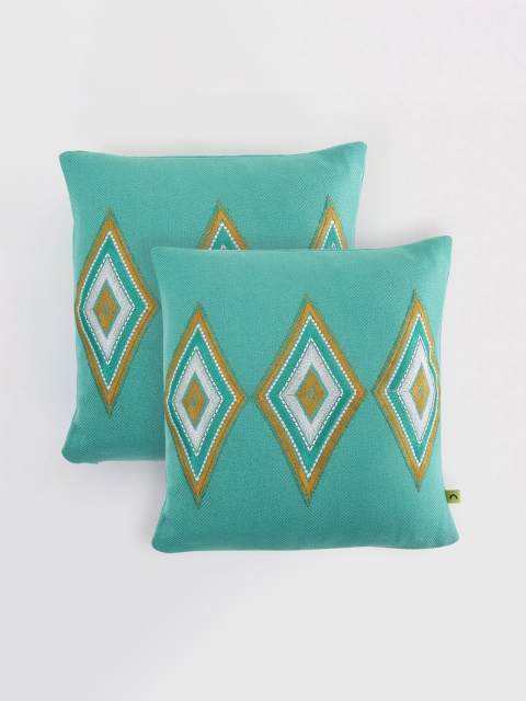 

Home Centre Blue & Mustard Set of 2 Embroidered Square Cushion Covers