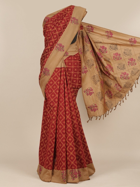 

Pothys Maroon & Beige Floral Pure Cotton Saree