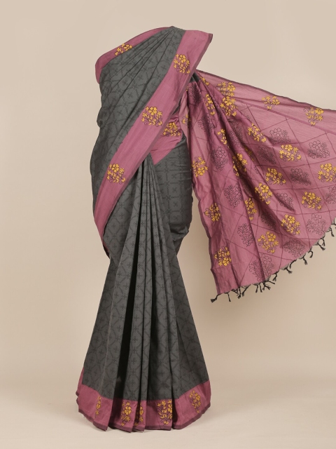 

Pothys Grey & Pink Floral Pure Cotton Saree