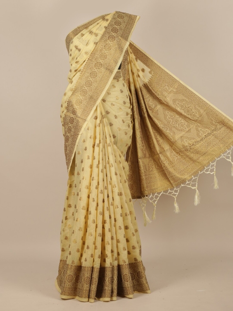 

Pothys Cream & Gold-Toned Woven Design Jute Silk Saree