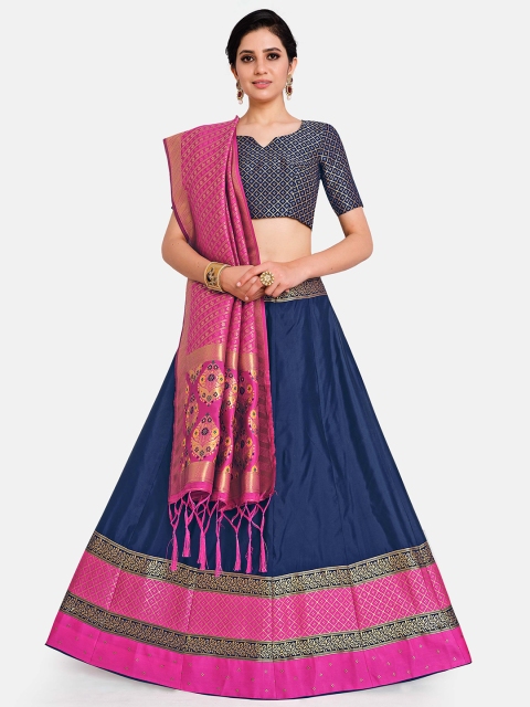 

MIMOSA Pink & Navy Blue Semi-Stitched Lehenga & Blouse with Dupatta