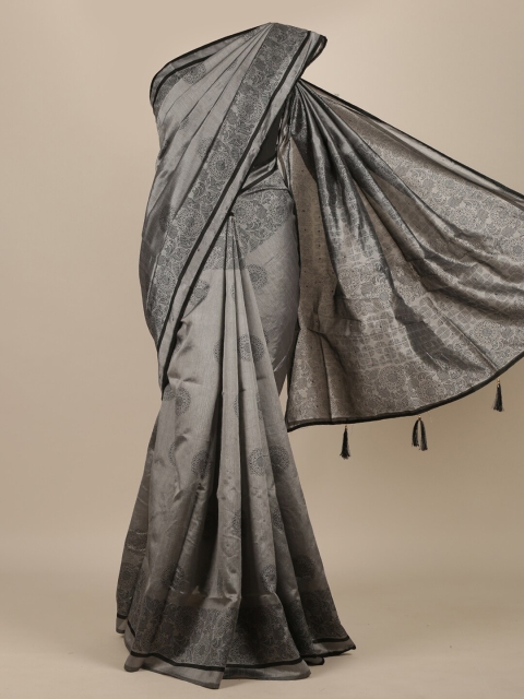 

Pothys Grey & Black Ethnic Motifs Cotton Blend Saree