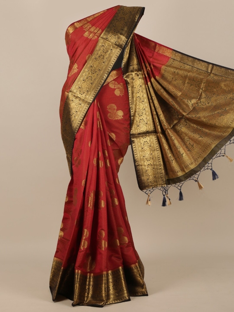 

Pothys Maroon & Gold-Toned Woven Design Zari Jute Silk Saree