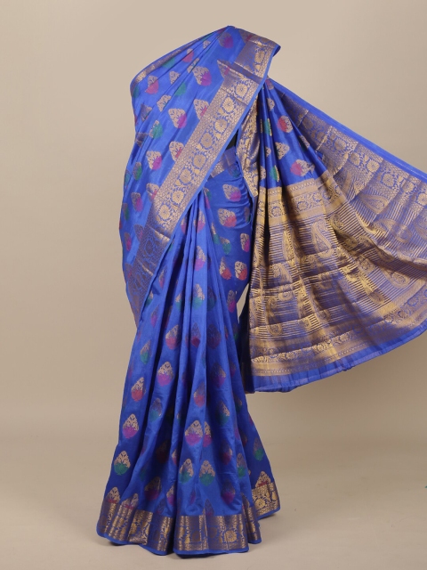 

Pothys Blue & Gold-Toned Paisley Zari Jute Silk Saree