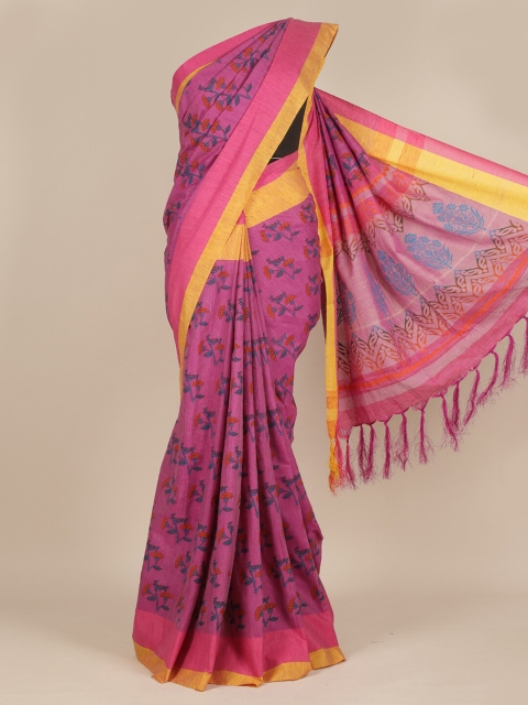 

Pothys Pink & Yellow Floral Pure Cotton Saree