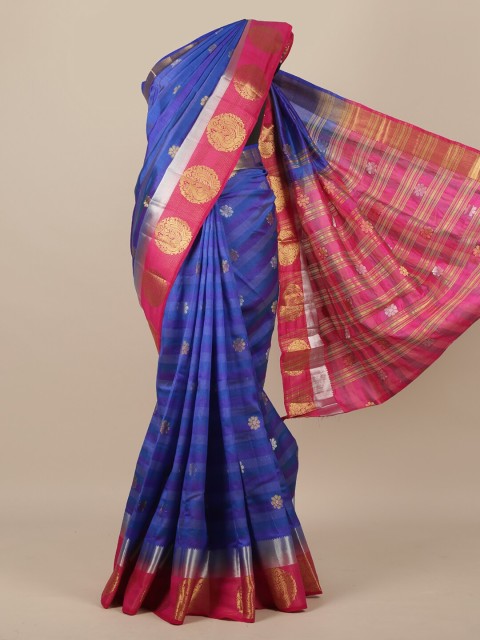 

Pothys Blue & Pink Ethnic Motifs Zari Jute Silk Saree