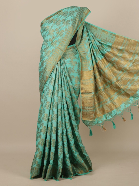 

Pothys Green & Gold-Toned Floral Zari Jute Silk Saree