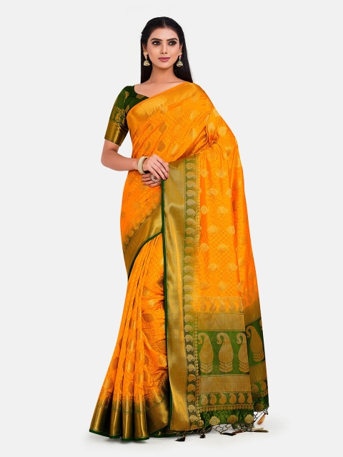 

MIMOSA Yellow & Gold-Toned Ethnic Motifs Zari Art Silk Kanjeevaram Saree