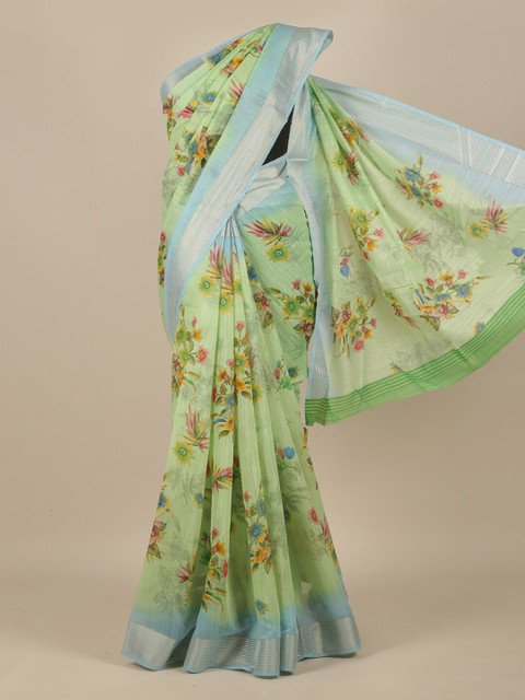 

Pothys Green Floral Printed Cotton Blend Saree