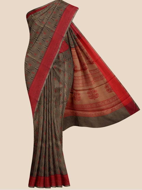 

KLM Fashion Mall Brown & Maroon Ethnic Motifs Silk Blend Banarasi Saree