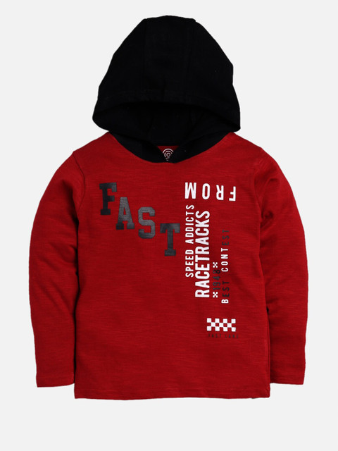 

TAMBOURINE Boys Maroon Typography Printed Cotton Pure Cotton T-shirt