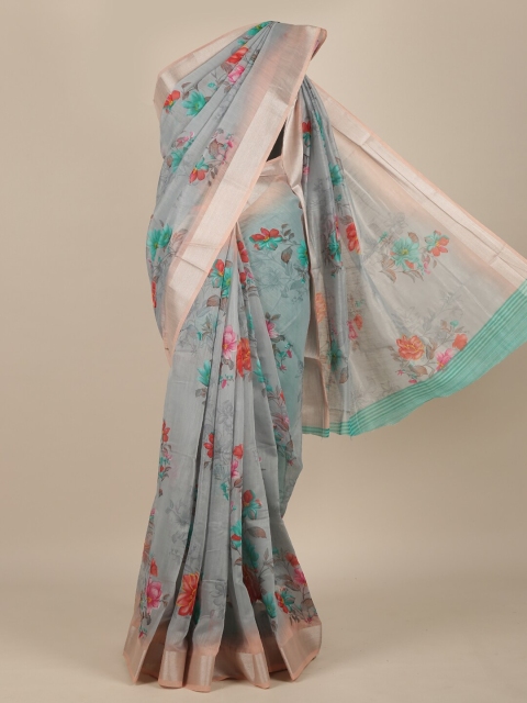 

Pothys Grey & Green Floral Zari Saree