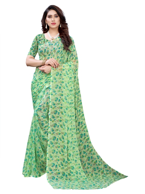 

KALINI Green Floral Pure Chiffon Saree