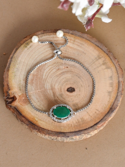 

Silvermerc Designs Women Silver & Green Charm Bracelet