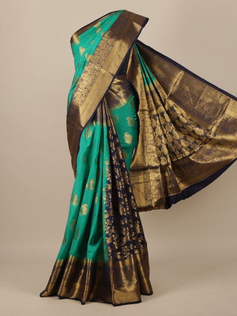

Pothys Sea Green & Gold-Toned Woven Design Zari Jute Silk Saree
