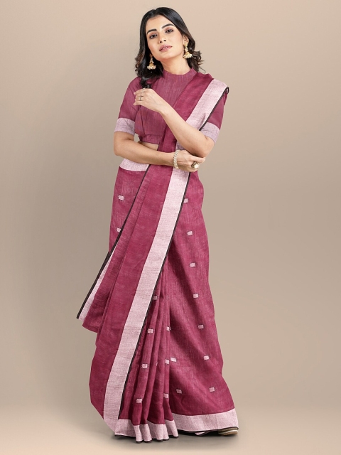 

BharatSthali Burgundy & Pink Ethnic Motifs Pure Cotton Mangalagiri Saree