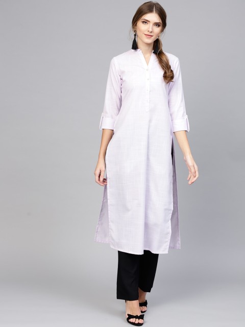 

Libas Women Purple Cotton Woven Design Straight Kurta