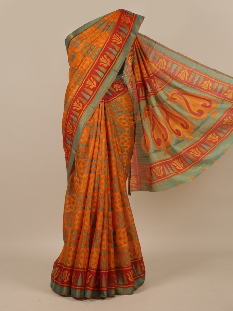 

Pothys Orange & Red Ethnic Motifs Zari Jute Silk Saree