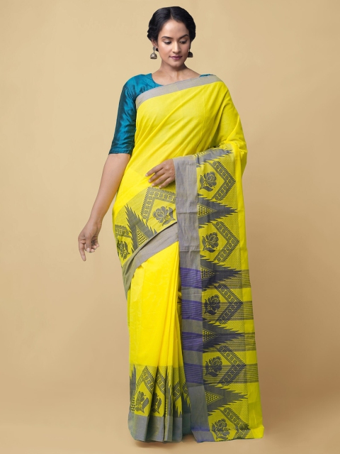 

Unnati Silks Yellow & Grey Woven Design Pure Cotton Kanjeevaram Saree