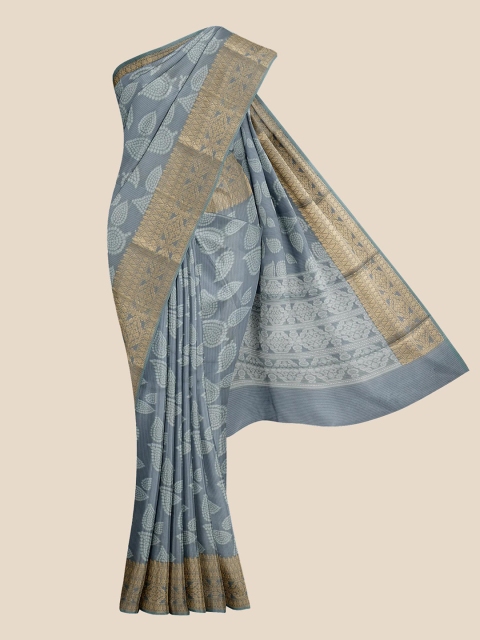 

KLM Fashion Mall Grey & Gold Toned Ethnic Motifs Zari Pure Cotton Saree