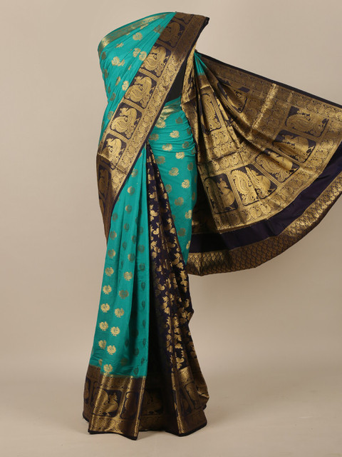 

Pothys Blue & Gold-Toned Woven Design Zari Jute Silk Saree