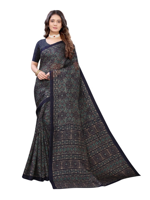 

KALINI Navy Blue & Beige Floral Saree